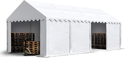 TOOLPORT Tendone deposito 4x8 m PVC 750 N bianco tenda capannone telaio perimetrale e rinforzo del tetto