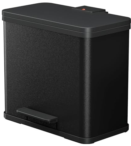 Hailo Öko trio Plus L Tret-Mülltrenner - freistehender 3 x 9 Liter Dreifachmülleimer aus Stahlblech - Mülltrennsystem mit soft close Deckel - 3-fach Abfalltrenner für die Küche - Schwarz | Trio Plus L, Volumen 3 x 9 l, schwarz