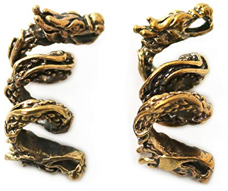 LynnAround Bronze Norse Nordic Viking Dragon Beard Beads Rings, Dwarven Dreadlock Pirate Medieval Hair Beads, Pagan Jewelry (Set of 2 pcs)