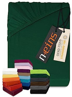 npluseins klassisches Jersey Spannbetttuch - vielen Farben + Größen - 100% Baumwolle 159.192, 200 x 220 cm, dunkelgrün