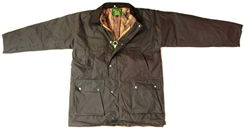 Vestiario da campagna, cappotto da uomo, trapuntato, imbottito in cotone e cerato, con cappuccio, per la campagna, pesca, caccia, lavori di campagna ed equitazione; fodera a quadretti Brown Large