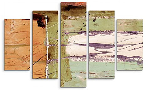Paul Sinus Art 5 teiliges Wandbild auf Leinwand (Gesamt: H: 100cm B: 160cm) Keilrahmenbild Canvas Fotodruck Leinwandbild Leinwanddruck Kunstdruck Wandbild orange braun grün Schlieren
