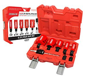 Diablo 9-Piece Kit Bi-Metal Hole Saw Set, Fast Cut Performance - 5 Saw Sizes for Wood, Plastic, Metal, Includes Snap-Lock Plus Mandrel & Adapter Nuts - DHS09SGP