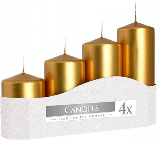 4 candele a colonna, oro, 50 mm di diametro.
