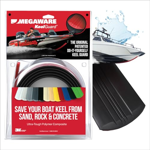 MEGAWARE KEELGUARD USA-Made, Original DIY Keel Guard, 5-Inch Wide, 4-12ft Sizes, 11 Colors, Complete Install Kit with Primer, Hull Protector, for Fiberglass and Some Aluminum Boats (Black)