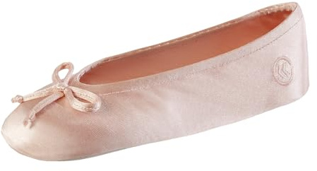 isotoner Women's Satin Ballerina Slippers with Classic Ribbon Or Soft Tie Bow and Suede Sole, Black, 6/7 UK