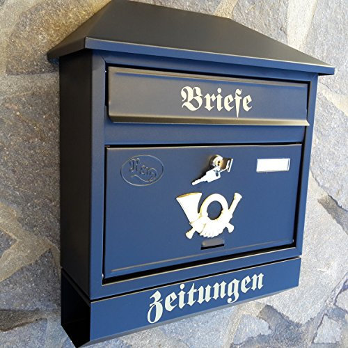 Großer Briefkasten/Postkasten XXL Schwarz Matt mit Zeitungsrolle Zeitungsfach Schrägdach Trapezdach