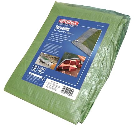 Faithfull FAITARP1812 5.4 x 3.6M (18 x 12ft) Waterproof Tarpaulin. Dual Colour: Green/Silver