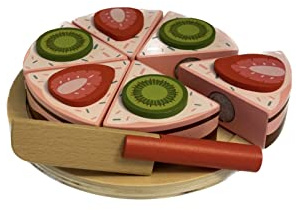 tanner DER KLEINE KAUFMANN TANNER Deco - Erdbeertorte zum Schneiden, Torte mit 6 Stücken, Zubehör für Kaufmannsladen, lebensmittelechtes Design, 0985.9
