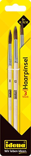 Idena 626057 Pinselset, Haarpinsel, 3-teilig, Größe 8/10/12, unlackiert, 1 Set