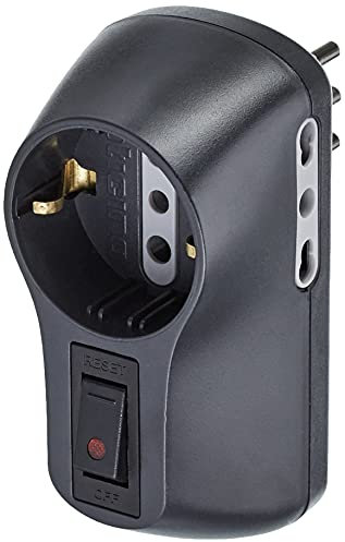BTicino S3610GB Adattatore Safe Presa Multipla a 3 posti, con 1 Presa Schuko Standard Tedesco, 2 Prese Bivalenti 10/16A e Interruttore Automatico Luminoso di Sicurezza, colore Antracite