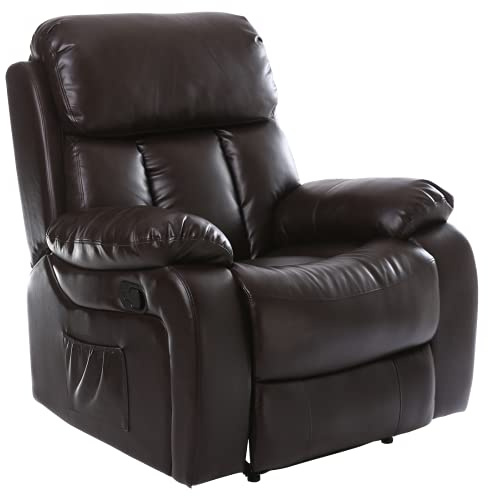 More4Homes CHESTER HEATED MASSAGE RECLINER BONDED LEATHER CHAIR SOFA LOUNGE GAMING HOME ARMCHAIR (Brown)