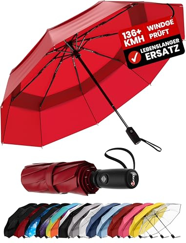 Windproof Travel Umbrella - Compact & Withstands Winds up to 85MPH, Strongest Premium Auto Folding Umbrella for Rain and Sun - Durable, Light & Portable for Women & Men, Fits Backpack & Cars