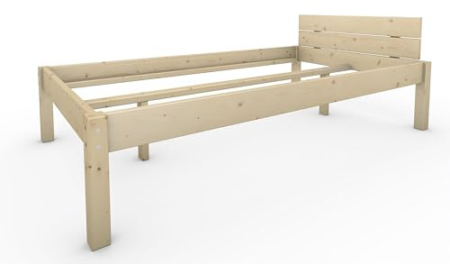 TUGA - Holztech Naturprodukt MASSIVHOLZBETT DAYBETT MASSIV Holz Bett HOLZBETT FSC 300Kg 120 x 200cm unbehandelt EXTRA HÖHE 58cm