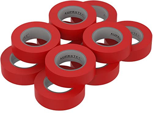 10 rollos VDE cinta aislante eléctrica PVC cinta adhesiva 15mm x 10m DIN EN 60454-3-1 color: rojo