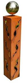 Gartendekoshop24 – Gartendeko Rost Skulptur, Rost Säule, 80 cm, mit Edelstahlkugel und Muster. Säule aus Edelrost, handgefertigt, für draußen. Garten Rostsäule als tolle Geschenkidee. -