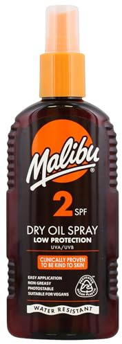 Malibu Wasserabweisendes, nicht fettendes Trockenöl mit niedrigem Schutz, Sonnenspray, LSF 2, 200 ml