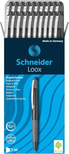 Schneider Loox Kugelschreiber (Schreibfarbe: schwarz, Strichstärke M, Druckmechanik, dokumentenechte Mine) 20er Packung schwarz