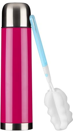 GRÄWE Thermosflasche,1 Liter Edelstahl Trinkflasche, Thermoskanne, Isolierflasche für unterwegs mit Becher, Auslaufsicher, Spülmaschinengeeignet, Pink