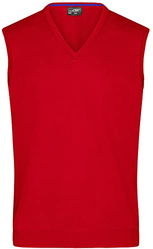 James & Nicholson Herren V-Pullunder - Klassisch geschnittener Pullunder aus hochwertiger Baumwolle | Farbe: red | Grösse: M