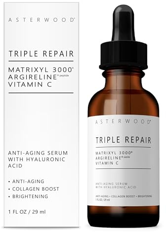 Asterwood Triple Repair Matrixyl 3000 + Argireline + Hyaluronic Acid + Vitamin C Serum for Face - Anti-Aging, Collagen Boosting, Hydrating - Fragrance-Free - 1 Fl Oz