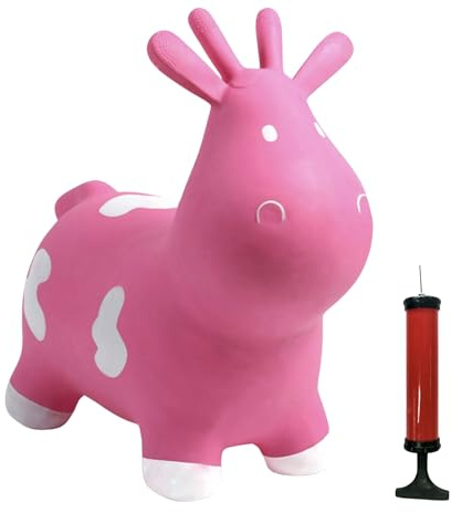 Happy Hopperz HHZ01B - Kinderwagenspielzeug - aufblasbares Tier zum Reiten - rosa Kuh