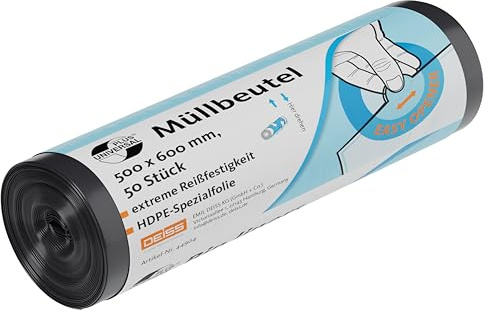 Deiss 44904 Universal - Funda con tapa impresa (30 L, 500 x 600 mm, 50 unidades), color negro