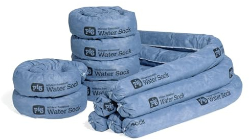 PIG Mildew-Resistant Absorbent Sock | Water Absorbing Snake | 3 W x 4' L | Absorbs up to 1 gal per Sock | 12 Count | PIG105-BL
