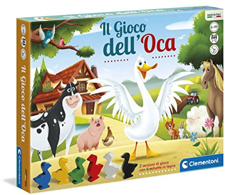 Clementoni-Il Gioco dell'Oca, Giochi da Tavolo Classici di Società per Bambini 6+Anni e Tutta la Famiglia, 2-6 Giocatori con Paperelle in Legno 2 Modalità di Gioco Made in Italy, Lingua Italiana 12927