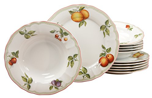 CreaTable, 17031, Serie Flora Orchard, 12-teiliges Geschirrset für 6 Personen, Tafelservice aus Porzellan, spülmaschinen- und mikrowellengeeignet, Made in Europe