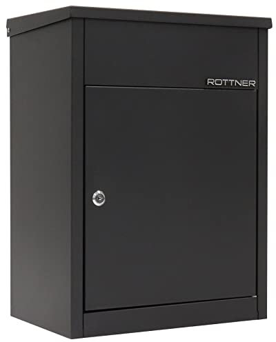 Rottner T05967 Cassetta Postale Parce Keeper500, di Grande capienza, in lamiera d'Acciaio zincata con Chiusura a Cilindro e sportello Superiore per l'inserimento di Piccoli pacchi, di Colore Nero