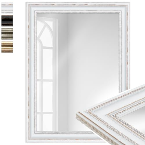 WANDStyle großer Spiegel Weiß, großer Wandspiegel Vintage 52x70 cm | Barock Spiegel, Hängespiegel groß, Badspiegel Holz, Flurspiegel Wand, Standspiegel, H550 - Made in Germany
