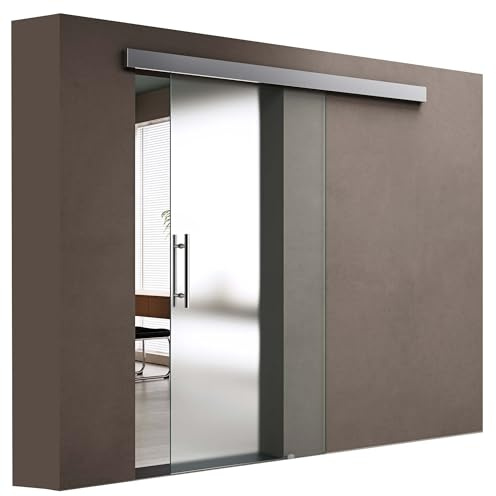 doporro Porta Scorrevole in Vetro per Interni 77,5x205 cm e Maniglia | Vetro di Sicurezza Satinato, Maniglia a Barra, per Bagno, Cucina, Studio e Ufficio, Soluzione Salvaspazio per Interni