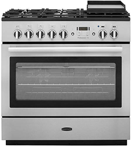 Rangemaster Professional Plus FX PROP90FXDFFSS/C 90cm wide Dual Fuel Range Cooker with Gas Hob - Stainless Steel/Chrome - A Rated