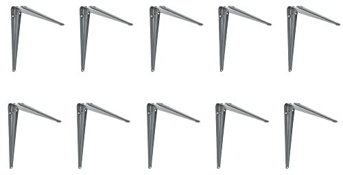 Amig - Lot de 10 Équerres d'étagère murale | Console pour étagère | Support étagère en Acier | Coleur: Gris | Dimensions: 450 x 400 | Poids max.: 35 kg
