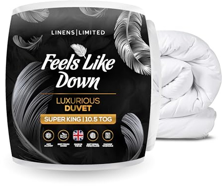 Linens Limited Super King Duvet 10.5 Tog, Made in the UK, Feels Like Down, Luxurious Quilt, Soft and Comfy, Ultra-Fine Siliconised Hollowfibre, Machine Washable (White)
