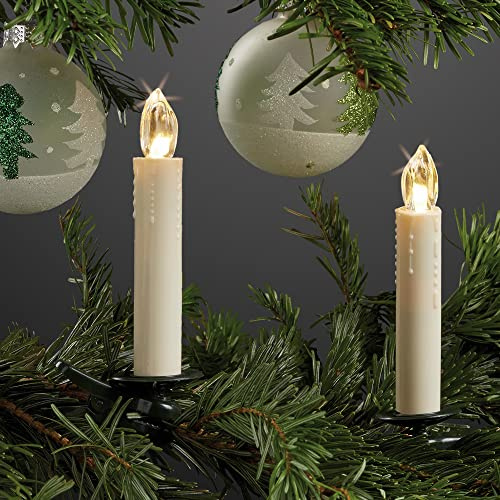 hellum LED Weihnachtsbaumkerzen kabellos (Erweiterung-Set), 5x warmweiß LED Kerzen, batteriebetriebene 14x2cm Christbaumkerzen ohne Kabel, elfenbein Wachstropfen 602647