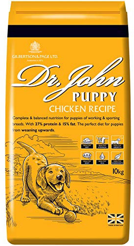 Dr John Dry Puppy Food 10kg with Omega-3s - Chicken Recipe - Complete Nutrition for Puppies of Sporting Active Breeds - Junior High Protein Dry Dog Food.