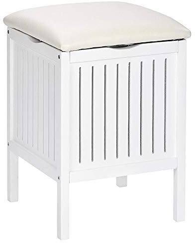 WENKO Hocker Oslo - Badhocker im Landhausstil, Holz, 39 x 55 x 39 cm, Weiß