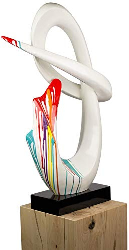 KunstLoft Skulptur modern | 100% HANDGEFERTIGT | 50x79x20cm | Kunststein Statue 'Interwoven' | Abstrakte Skulpturen | Weiß Bunt | Deko Figur Wohnzimmer