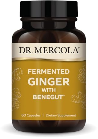 Dr. Mercola Fermented Ginger with Benegut - Supports Digestive & Gut Health - Aids Occasional Gas, Bloating & Discomfort - Non-GMO, Gluten-Free & Soy-Free - 60 Capsules (60 Servings)