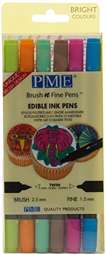PME Edible Ink Brush and Fine Pen Bright Colours, Pack of 6