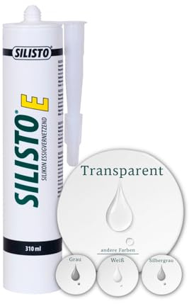SILISTO - Sanitär Silikon essigvernetzend, 310ml Kartusche, Farbe Transparent - zum Abdichten - Für Bad, Küche, Kühlräume -Anti feuchtigkeit und hitzebeständig