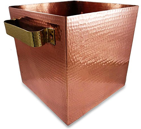 IBA Indianbeautifulart Traditional Pure Copper Brass Handle Wine Cooler Chiller Ice Bucket Square Shape