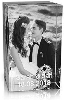 VIP-LASER 2D Gravur Glas Kristall Quader im Hochformat XL mit dem Foto Deiner Hochzeit/Hochzeitsfoto. Dein Wunschfoto für die Ewigkeit Mitten in Glas! Groesse XL = 80x50x50mm