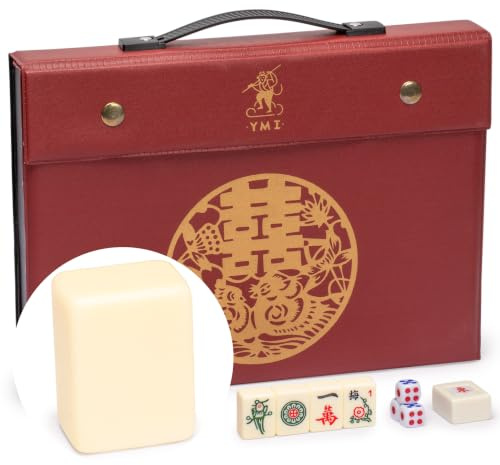 Yellow Mountain Imports Chinese Mahjong Set, Classic Ivory with 146 Ivory Colored Small Tiles, Vinyl Case, Wind Indicator And Dice - for Chinese Style Gameplay Only [經典象牙」中國麻將]