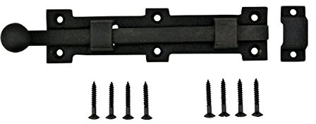 Renovators Supply Manufacturing Slide Bolt Latch 8 3/4 in. Black Wrought Iron Ball Tip Style Slide Bolt with Mounting Hardware