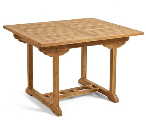 SAM Teak-Holz Gartentisch, Balkontisch Madera, 120-170 x 120 cm, massiver ausziehbarer Holztisch für Ihren Balkon oder Garten, Braun | massiver ausziehbarer Holztisch für Ihren Balkon oder Garten, Braun