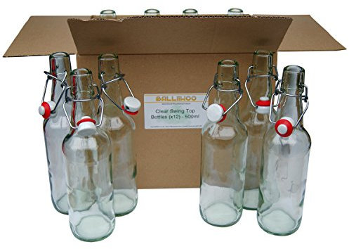 BALLIIHOO Pack Of 12 x 500ml Clear Glass Beer Bottles With Swing Top Stoppers