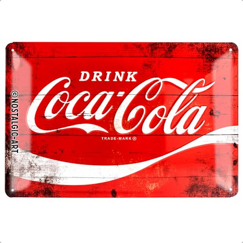 Nostalgic-Art Retro Tin Sign – Coca-Cola – Logo Red Wave – Gift idea for Coke fans, Metal Plaque, Vintage design for wall decoration, 20 x 30 cm